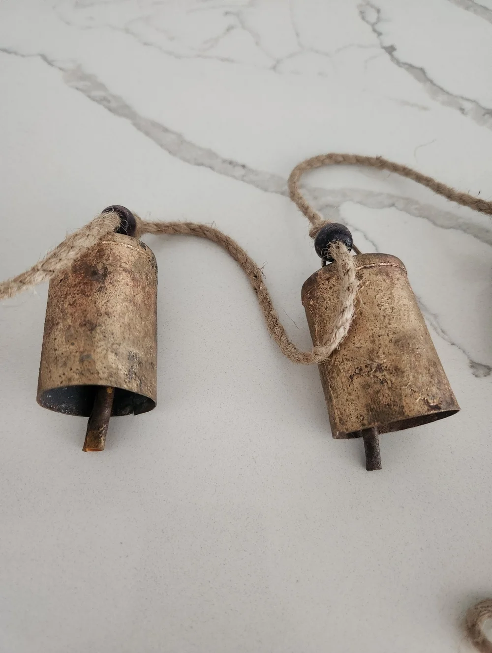 Vintage Inspired Rustic Bell Garland On Jute Rope With Wood Beads (2 Garlands)